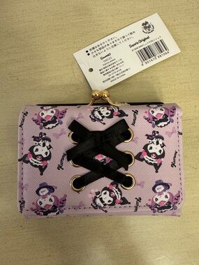 Sanrio Kuromi Lavender Lace-Up Kids Wallet with Black Bow